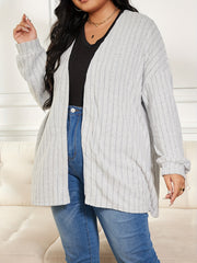  Solid Ribbed Open Front Knit Cardigan
