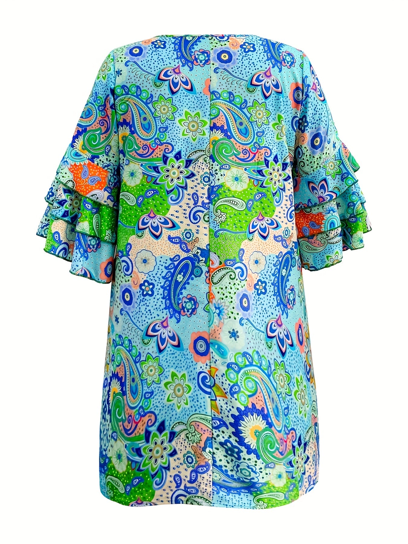  Boho Dress Women's Paisley Floral Print Bell Sleeve Mini Dress