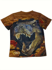 3D Dinosaur & Ground Pattern Tee for Kids Short Sleeve Top