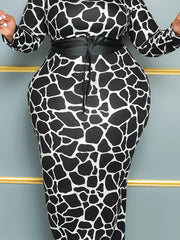  Giraffe Print Mock Neck Maxi Dress