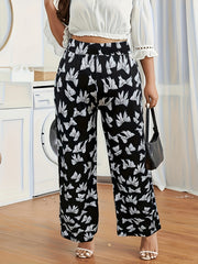  Bow Knot Print Wide Leg Trousers