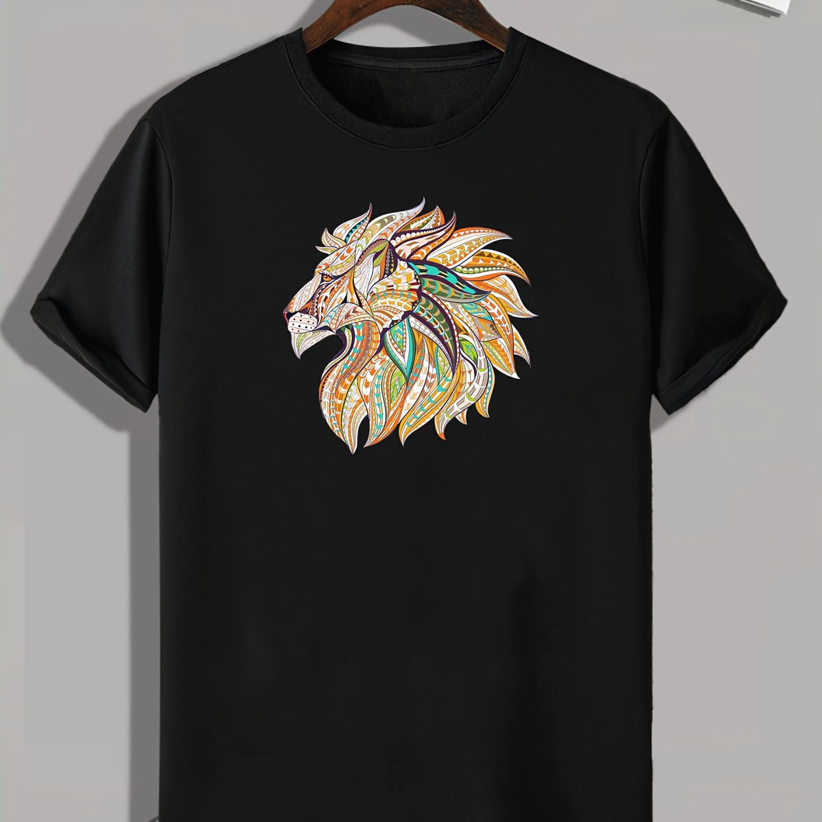 Art Style Lion Pattern Print Men's Comfy Sports T-shirt