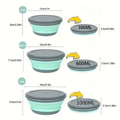 3pcs Portable Foldable Bowl Set Cutlery Box Camping Picnic