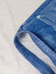  Denim Print High Rise Stretchy Skinny Shorts