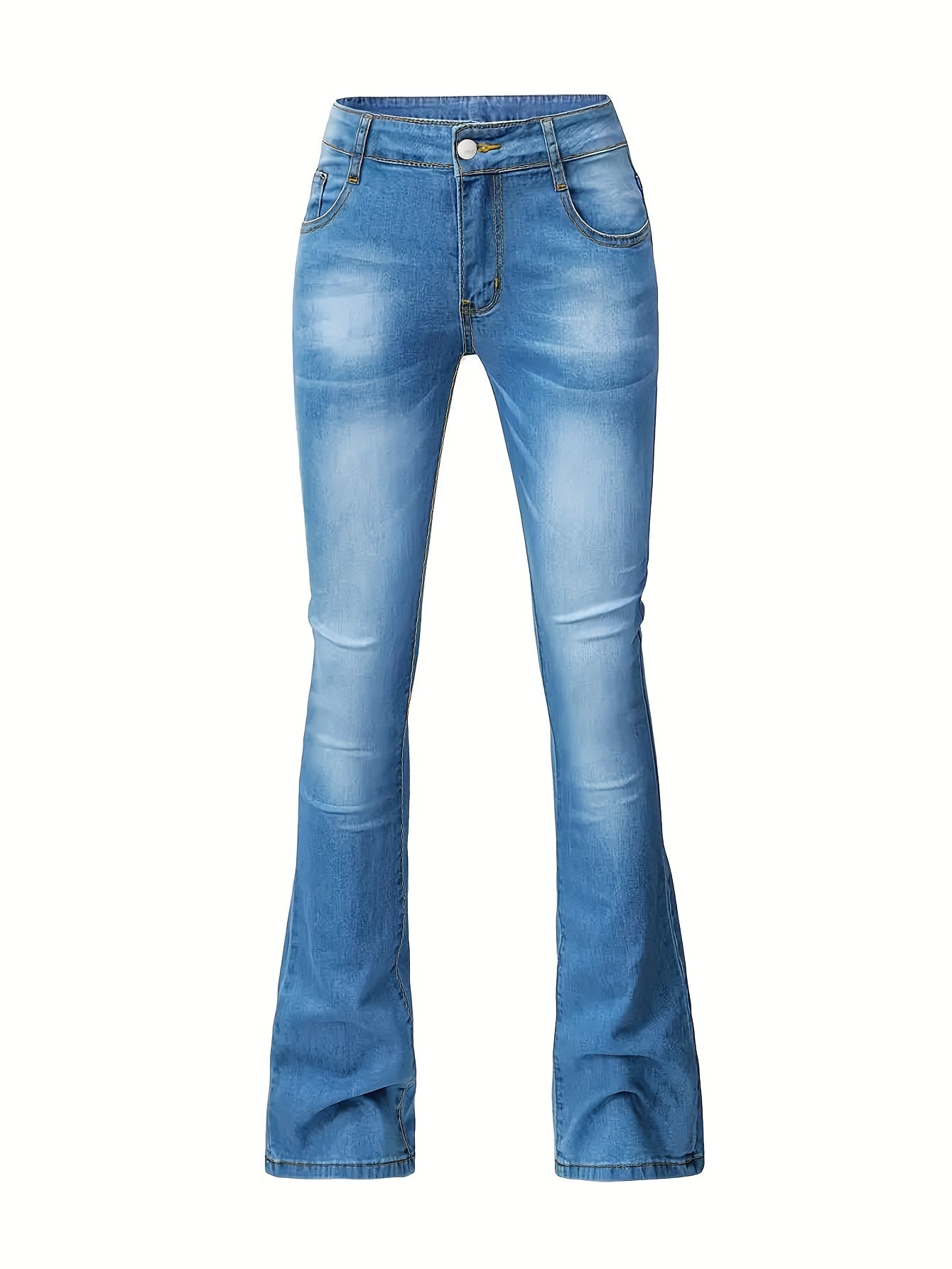  Button Fly High Rise Flared Leg Jeans