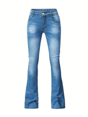 Button Fly High Rise Flared Leg Jeans