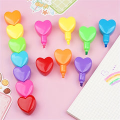 Heart Shaped Highlighter Set - 6 Colors - School Office Art Projects Fluorescent