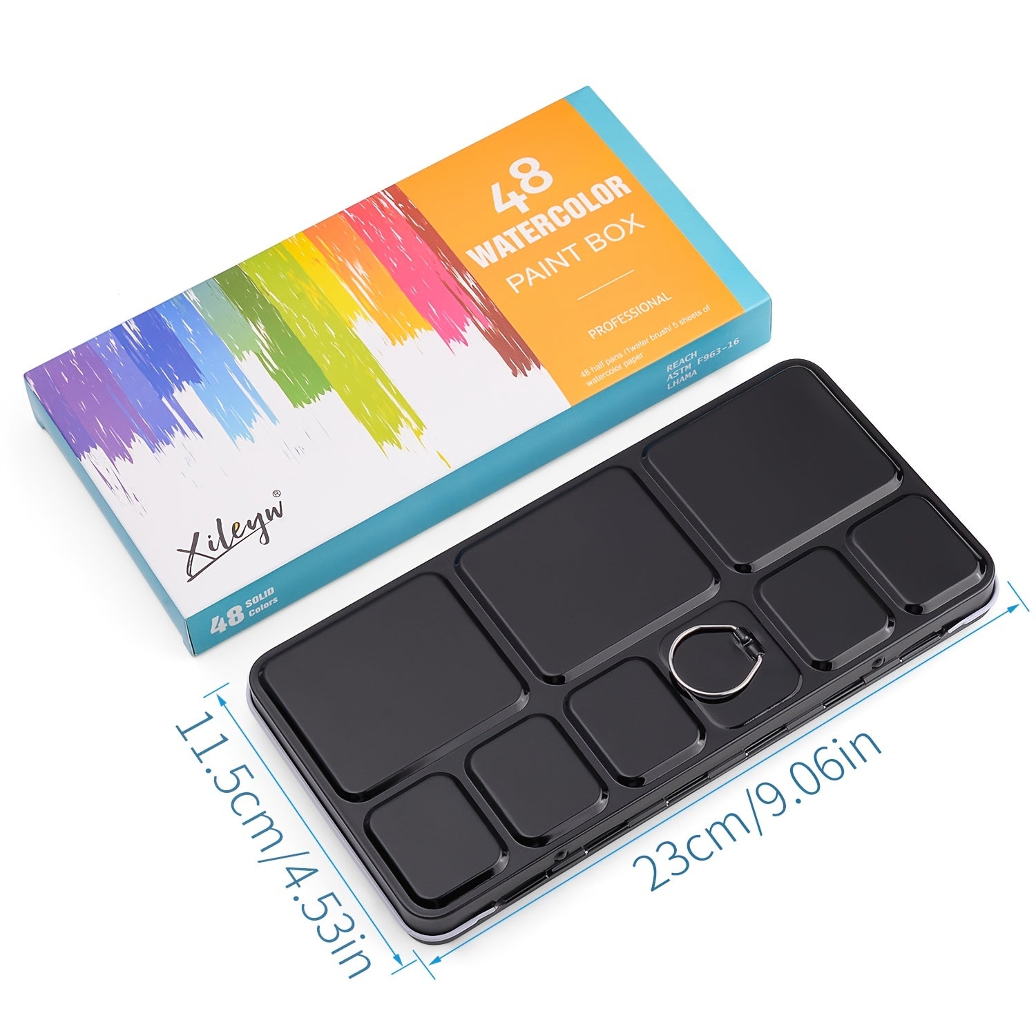 Xileyw 48 Colors Watercolor Paint Set with 6 Metallic Colors Water Brushes