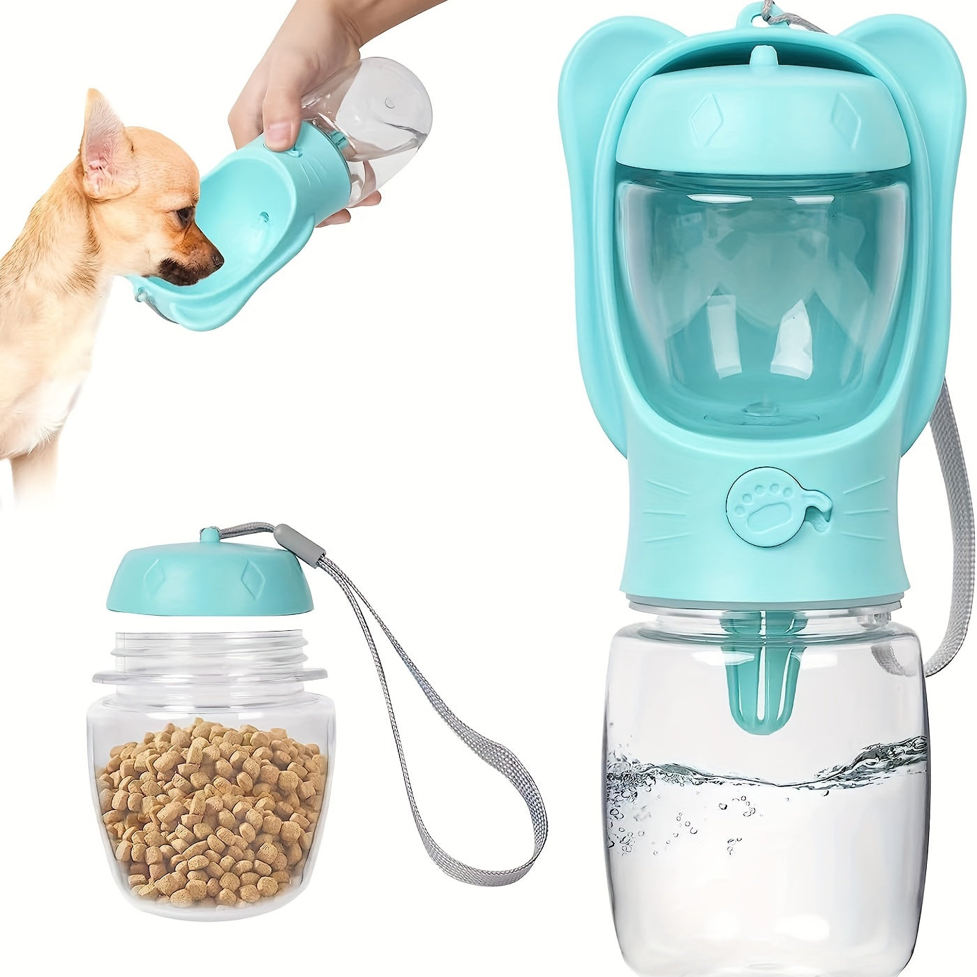 Leak Proof Dog Water Bottle with Food Container for Travel