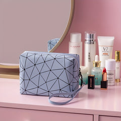 Argyle Pattern Cosmetics Bag PU Leather Makeup Storage Bag