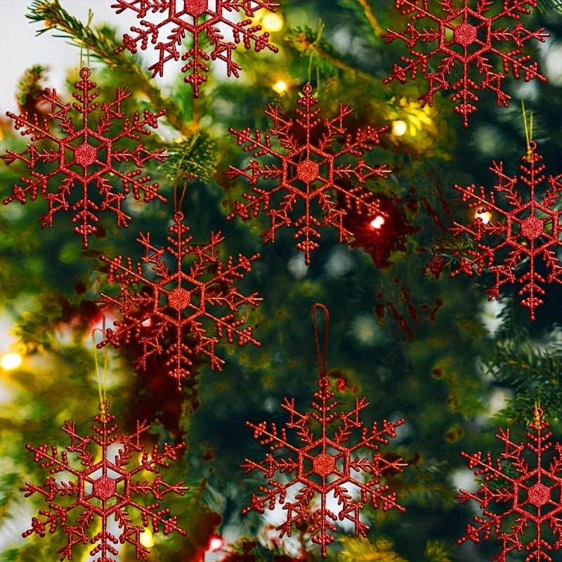 9pcs Snowflake Christmas Tree Decoration Red Pendant Party Supply