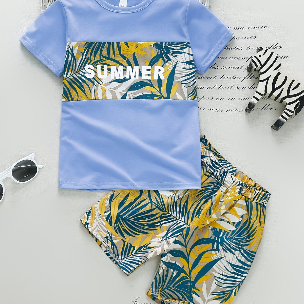 Boy Shorts Hawaiian Outfit Leaves Floral Shirt & Shorts Set