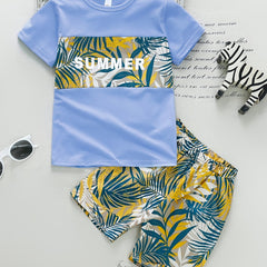 Boy Shorts Hawaiian Outfit Leaves Floral Shirt & Shorts Set