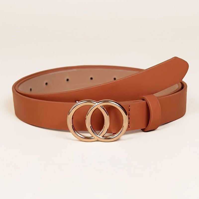 Golden Double Ring Buckle Belt Classic PU Leather Skinny Belts
