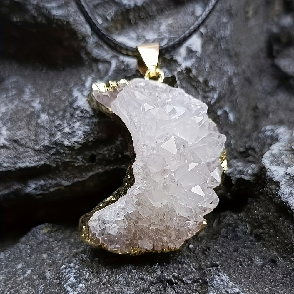 Natural Crystal Stone Moon Pendant Necklace Rough Stone Electroplated