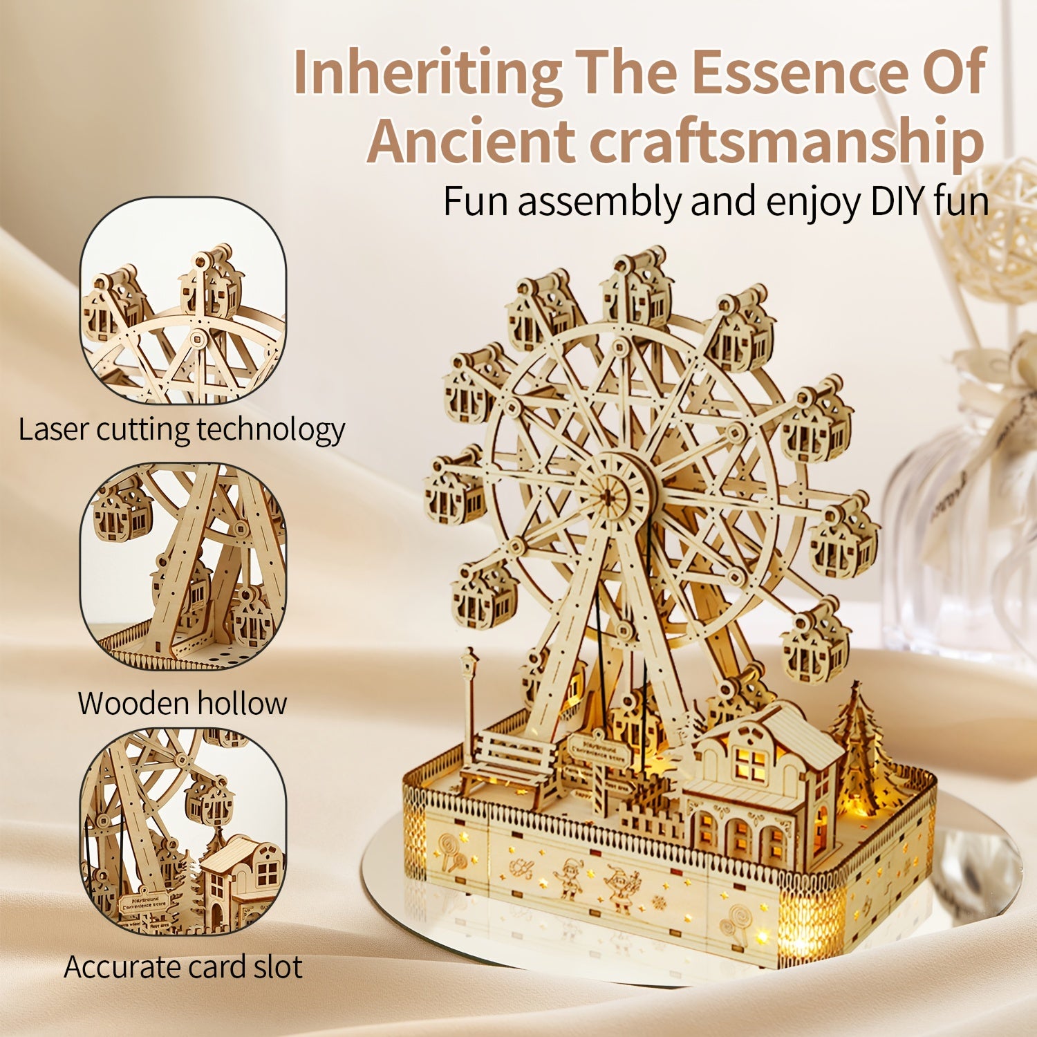 3D Wooden Puzzle DIY Owl Pendulum Clock Ferris Wheel Toy