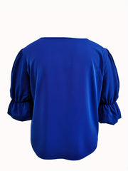  Casual Blouse Women Solid Bell Sleeve V Neck Loose Fit Top