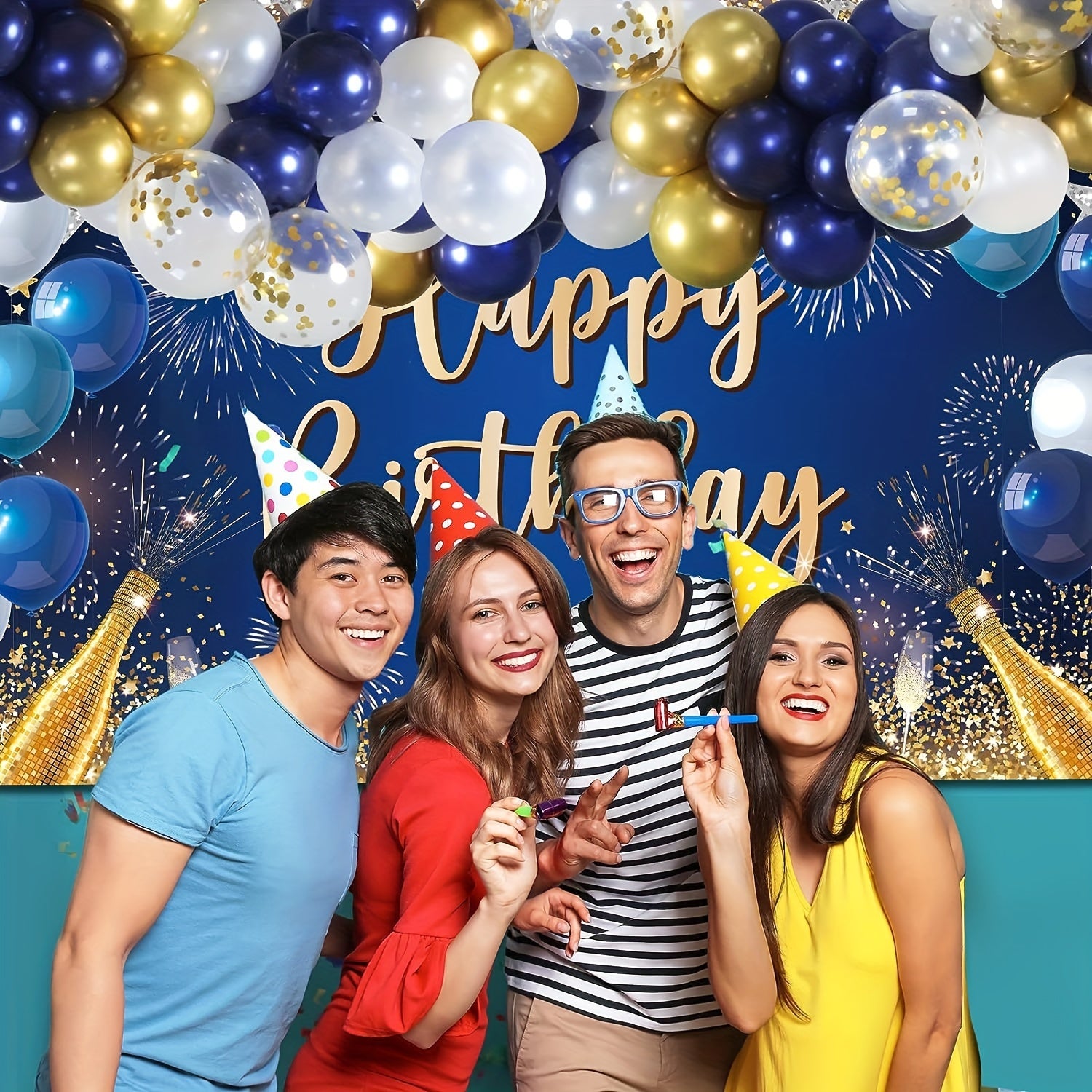 Navy & Golden Balloon Garland Birthday Decorations Set