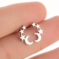 Men's Stainless Steel Stars & Moon Pattern Earrings