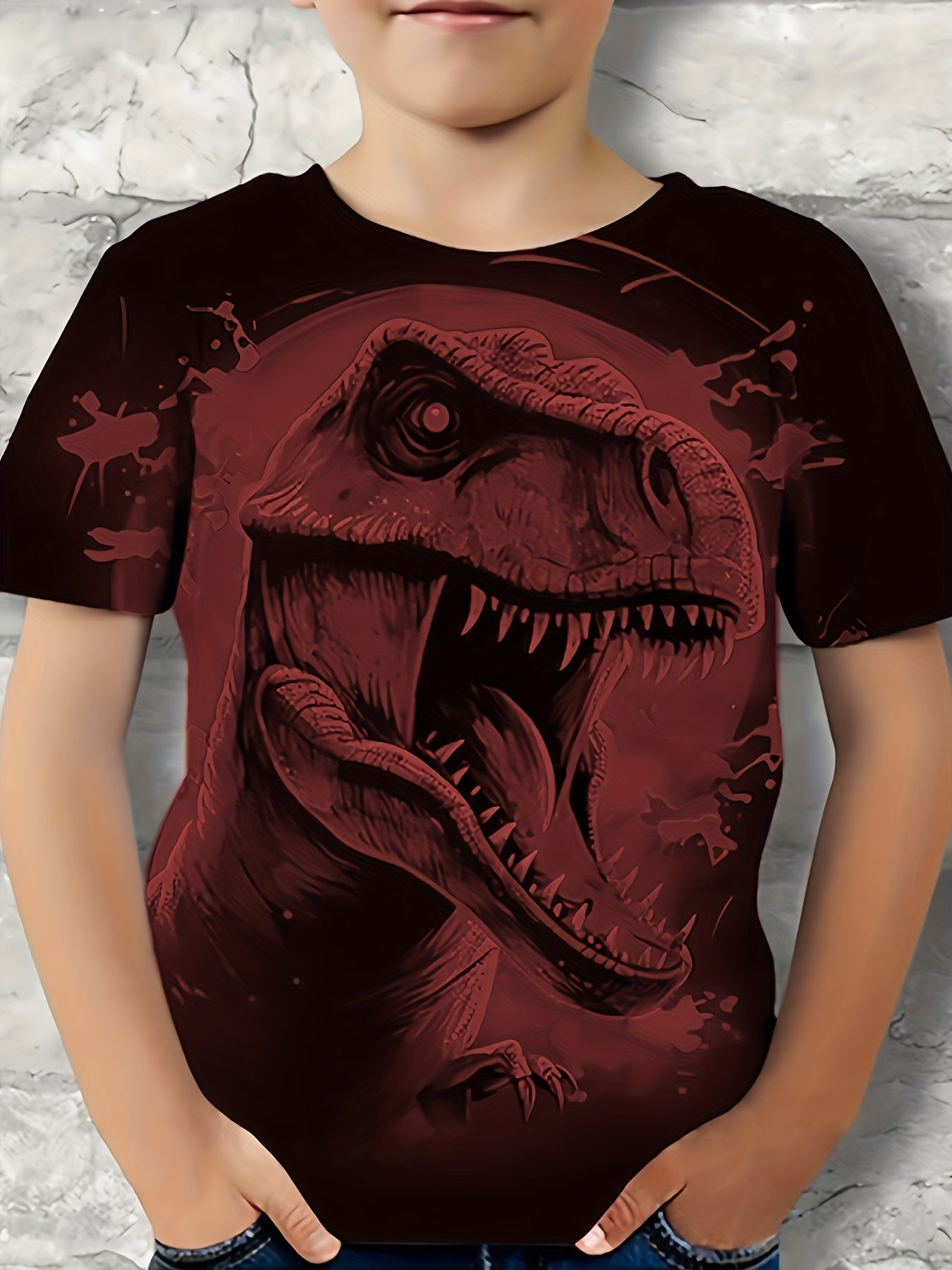 Roaring Dinosaur Boys T-Shirt Short Sleeve Loose Summer Tee