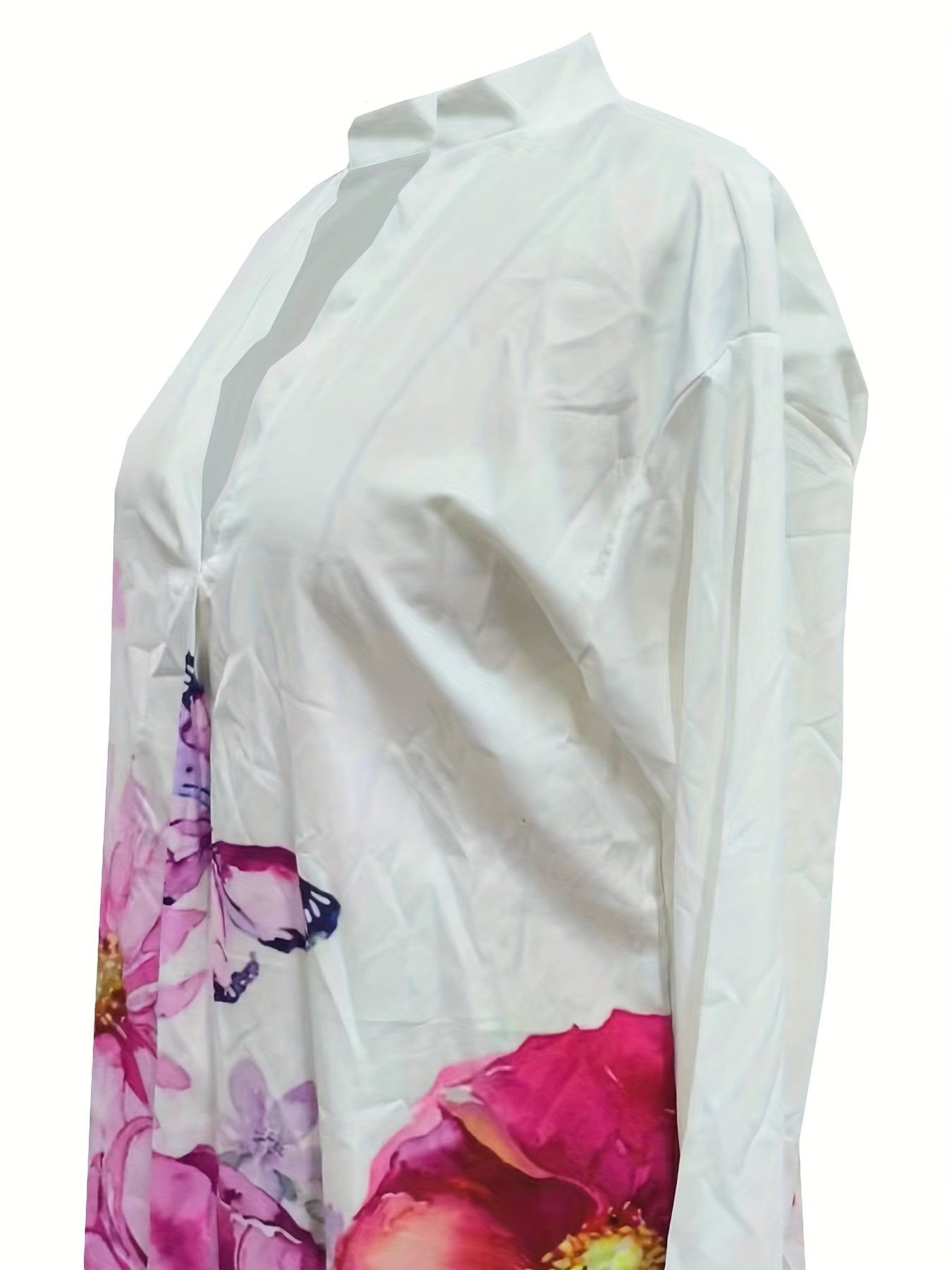  Casual Floral Print Long Sleeve Shirt Dress