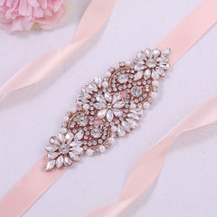 Rhinestone Waistband Satin Ribbon Belt Wedding