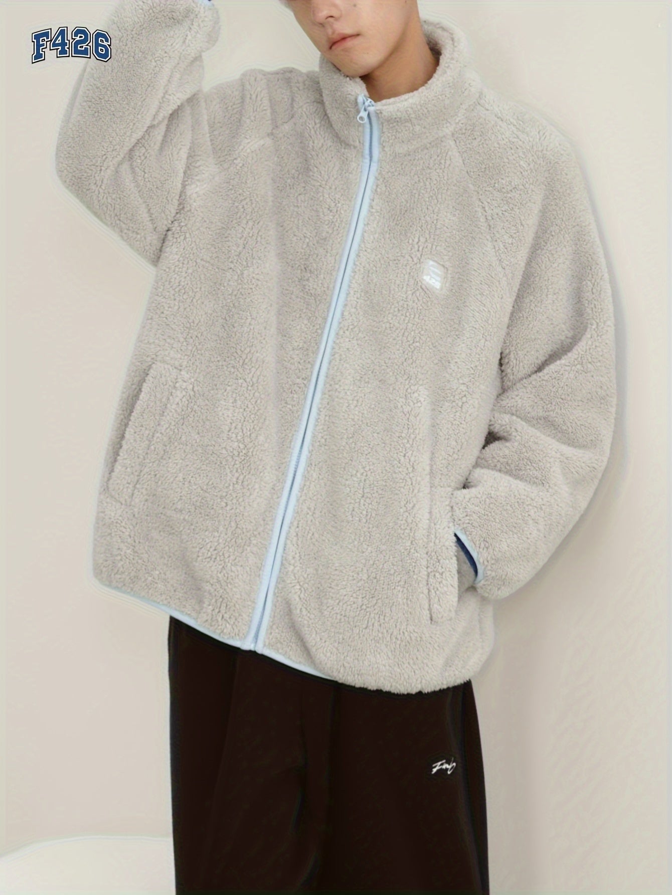 Men's Loose Fit Plush Fleece Coat For Fall Winter
