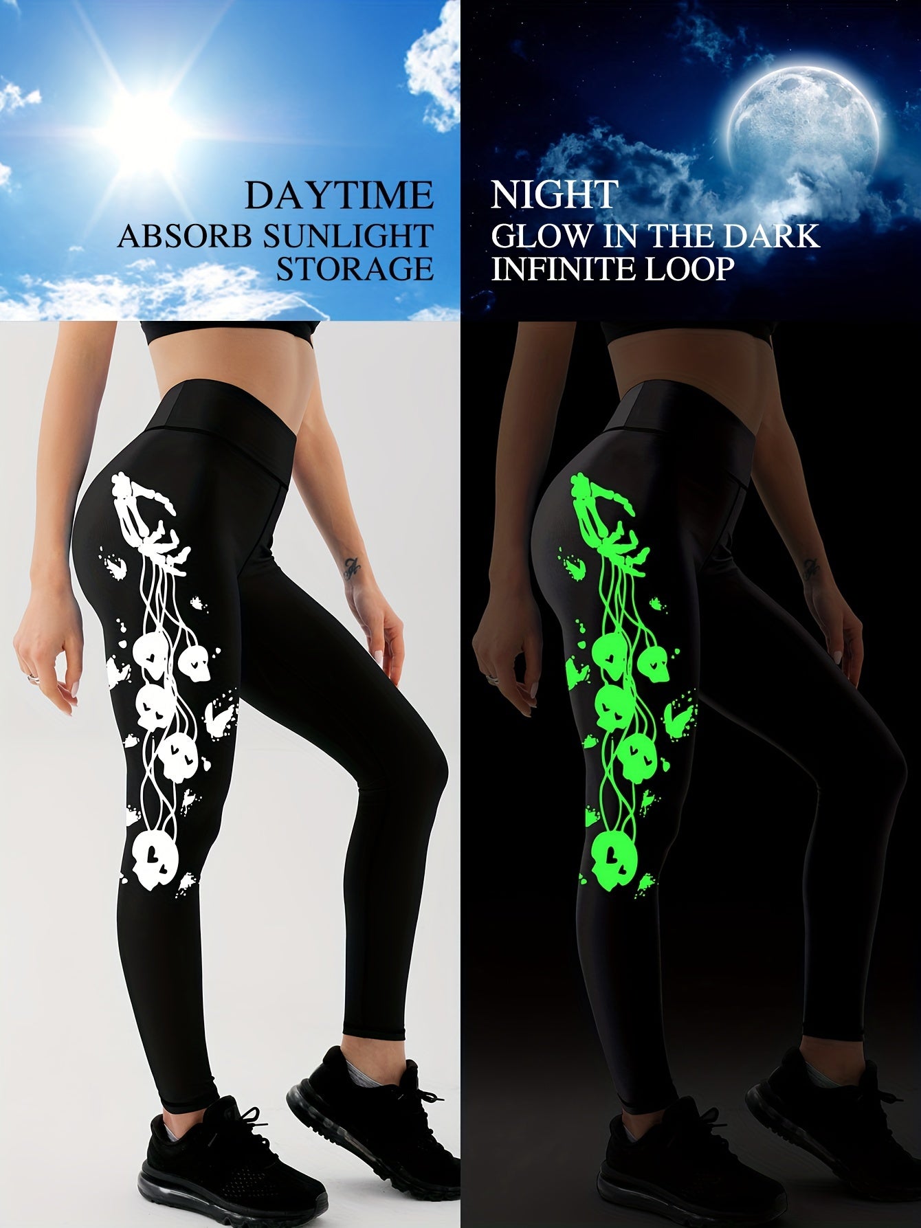 Fluorescent Skeleton Hand Print Yoga Workout Pants Leggings