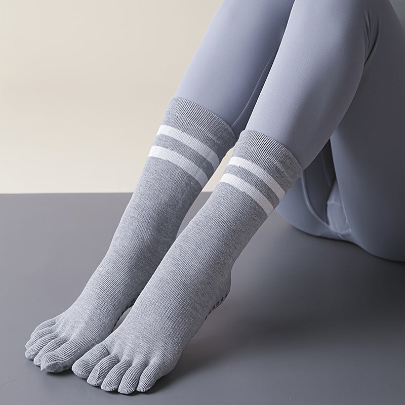 Women's Mid Calf Yoga Socks Non Slip Stripe Sports Socks