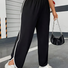  Casual Pants Women's Plus Contrast Binding Straight Leg Loose Trousers