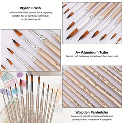 12pcs Professional Paint Brushes Set Round Pointed Tip Nylon Hair