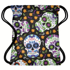 Vintage Skull Pattern Drawstring Bag Sports Backpack