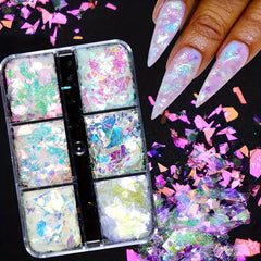 Mermaid Flake Nail Glitter Sequins Iridescent Ice Slag Nail Sticker