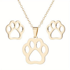 Stainless Steel Origami Cat Necklace and Earrings Set - Animal Pet Jewelry