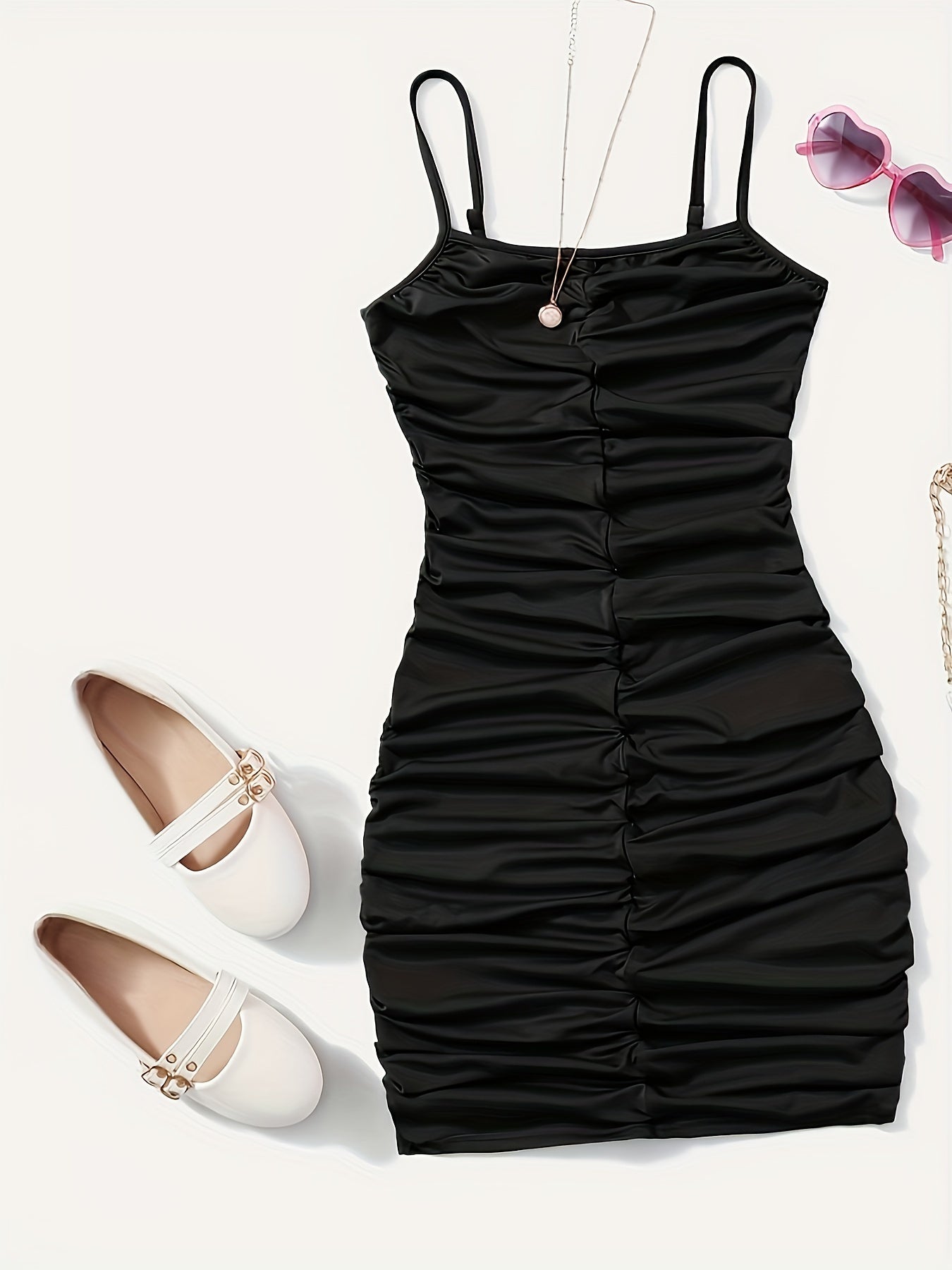 Girl's Ruched Spaghetti Strap Cami Dress