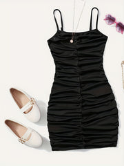 Girl's Ruched Spaghetti Strap Cami Dress