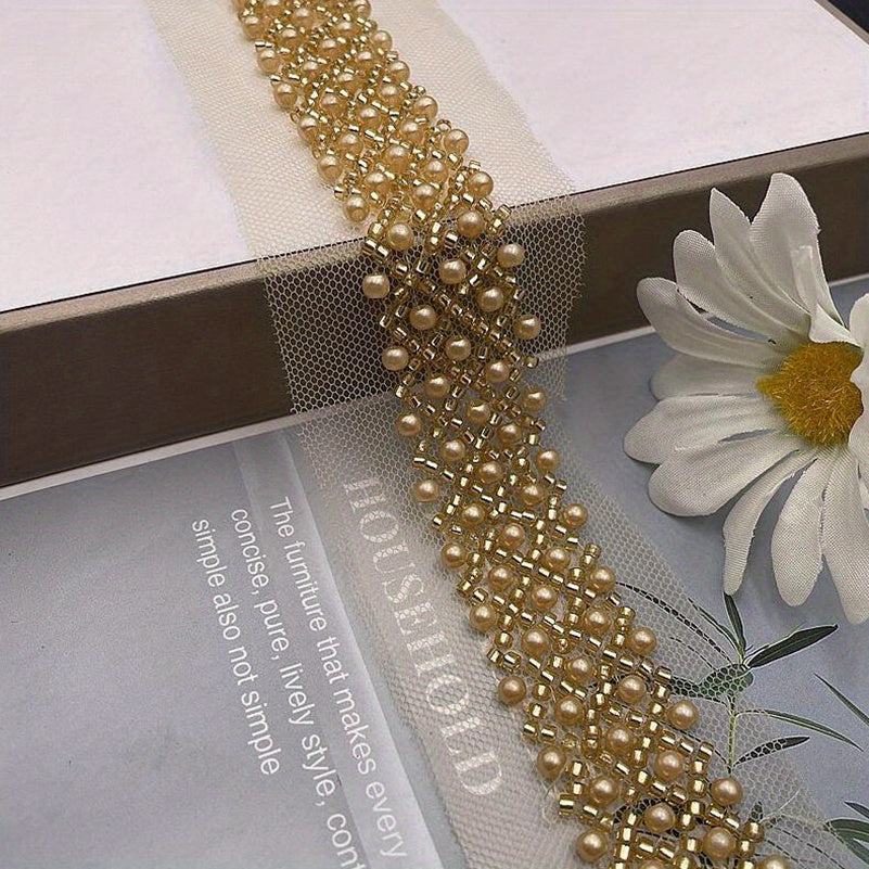 Faux Pearl Beaded Lace Collar Ribbon Skirt Wedding Dress Sewing Craft