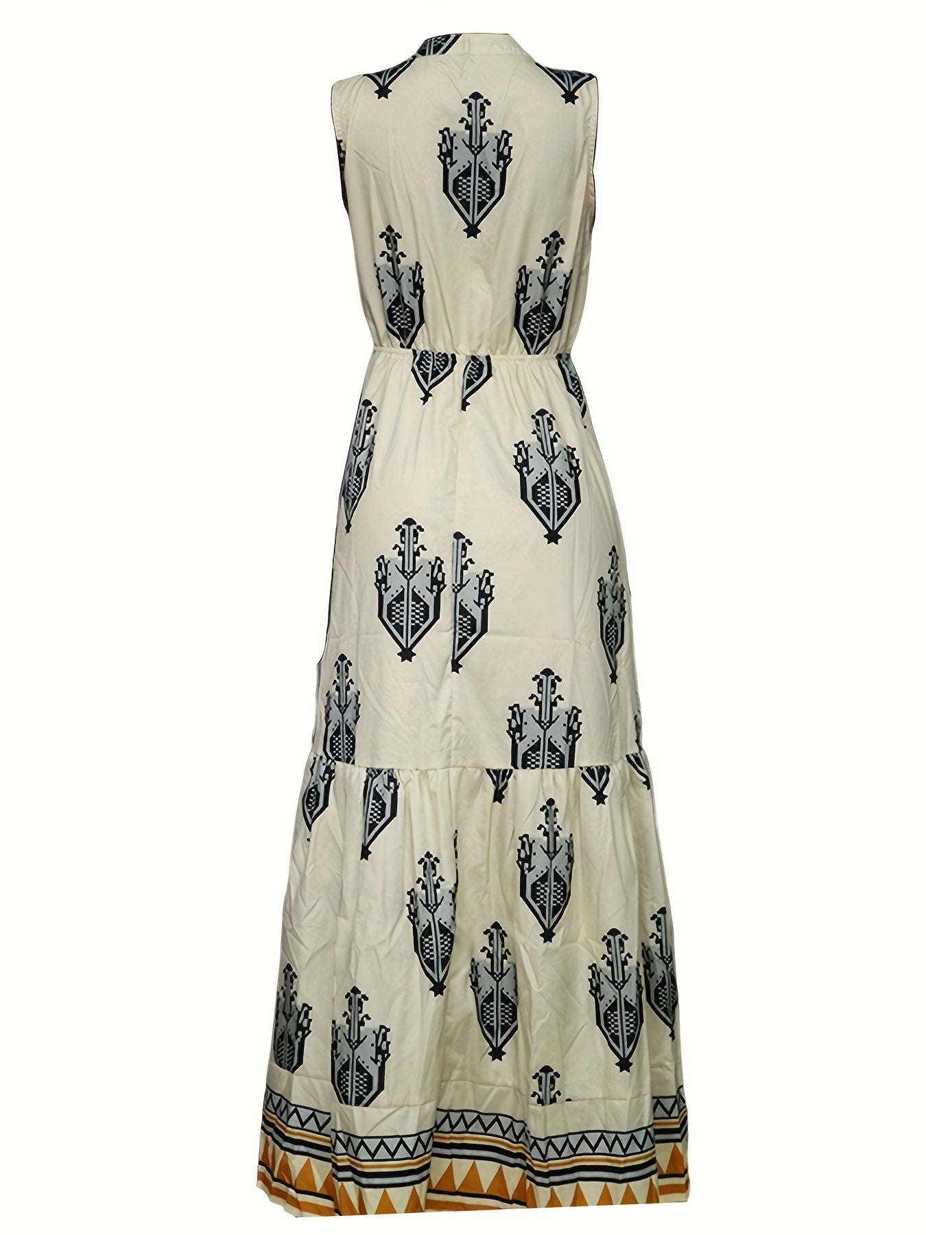  Geometric Print Cut Out Tie Front Mock Neck Dress