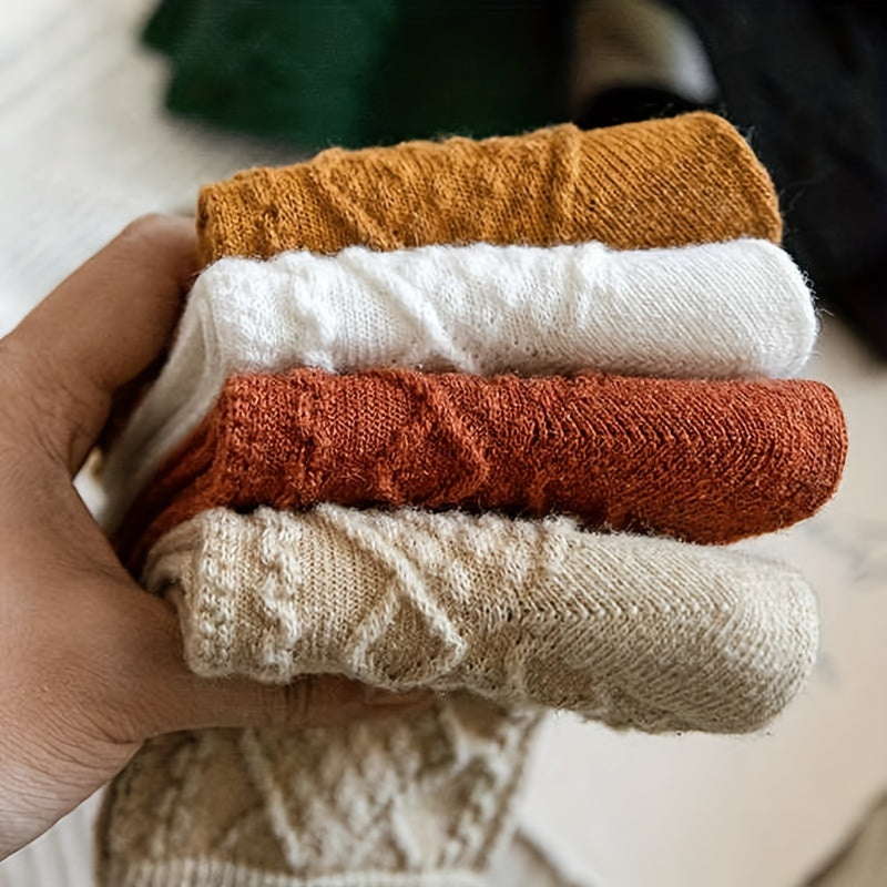 Argyle Textured Socks Comfy & Soft Mid Tube Women's Stockings