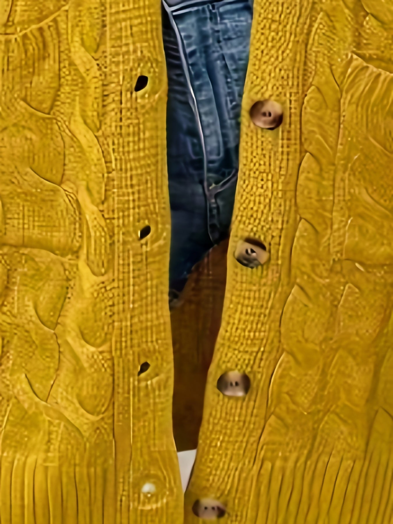  Solid Jacquard Long Cardigan With Pockets