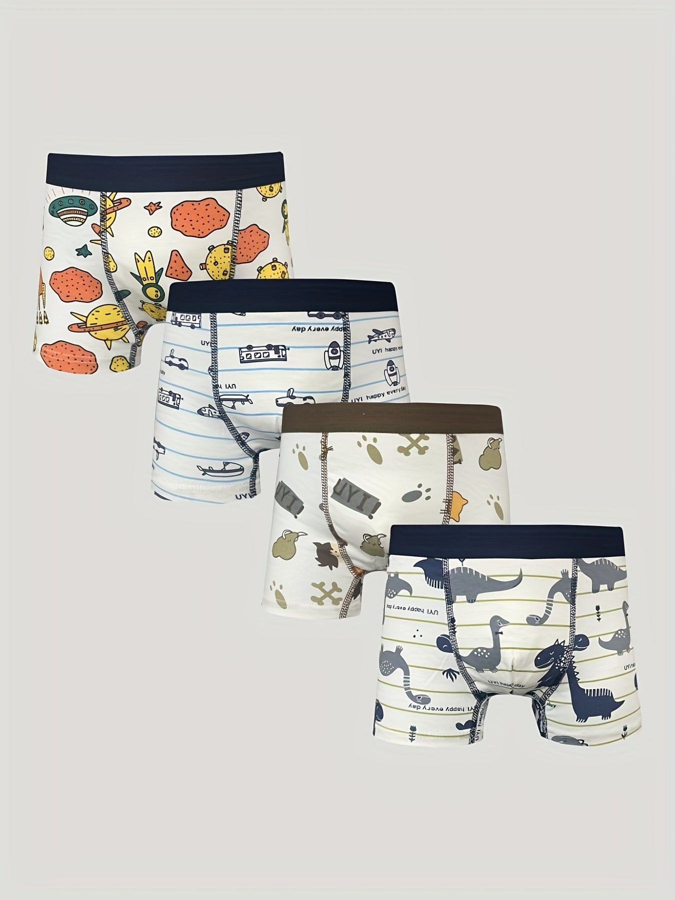 4pcs Boys Dinosaur Seahorse Boxer Briefs Underwear Soft Comfortable Kids Clothes