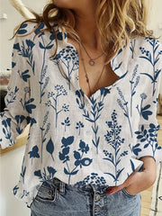  Floral Print Button Up Long Sleeve Blouse
