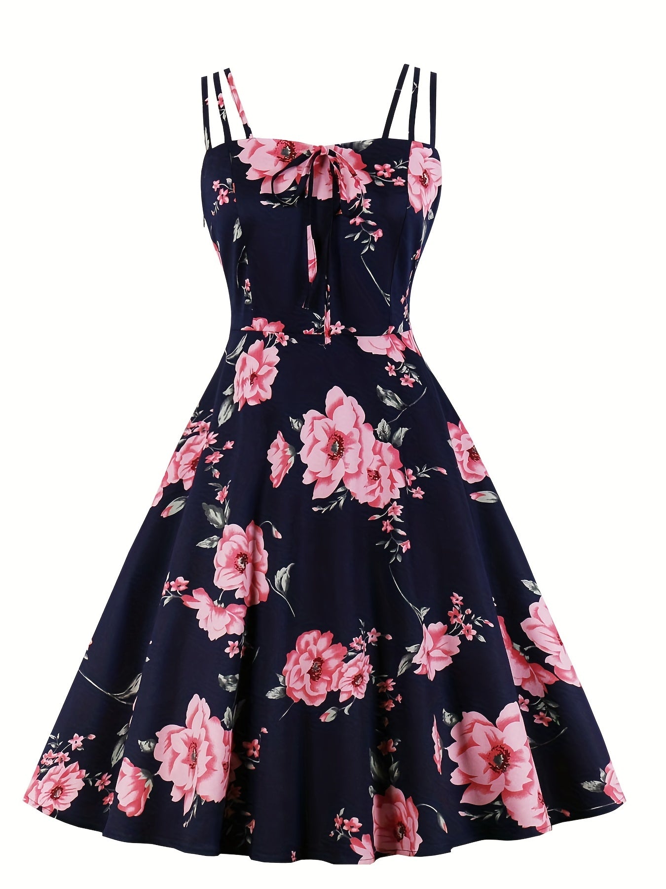  Retro Dress Women's Plus Floral Print A-line Dress
