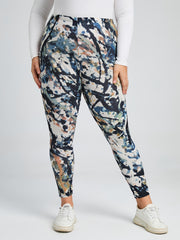  High Rise Random Print Leggings Women's Plus High Stretch Boho Skinny