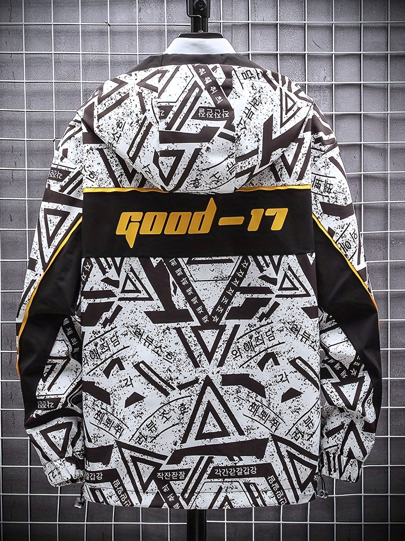 Geometric Pattern Hooded Windbreaker Jacket Men's Zip Up Jacket