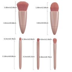 5pc Makeup Brush Set w/ Mirror & Storage Box Portable Soft Fiber Cosmetic Kit