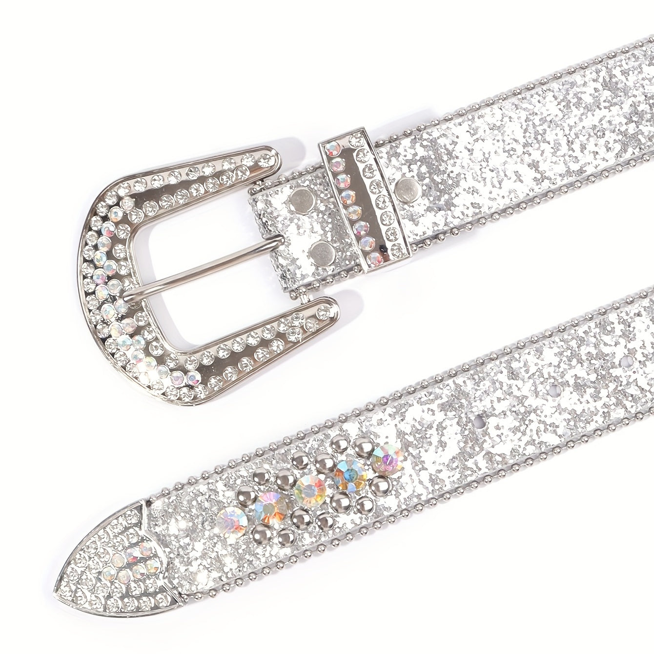 Rhinestone Skull Rivet Belt Glitter Hip Hop PU Leather Belt