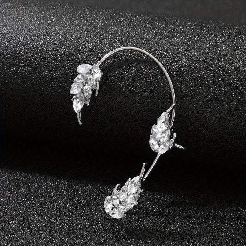 Leaf Feather Ear Hanging Light Flash Zirconium Ear Clip Earrings