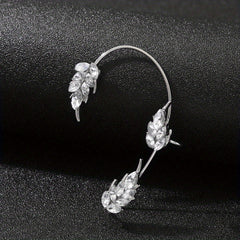 Leaf Feather Ear Hanging Light Flash Zirconium Ear Clip Earrings