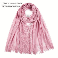 Boho Flower Lace Raw Trim Scarf Hollow Shawl Casual Head Wrap